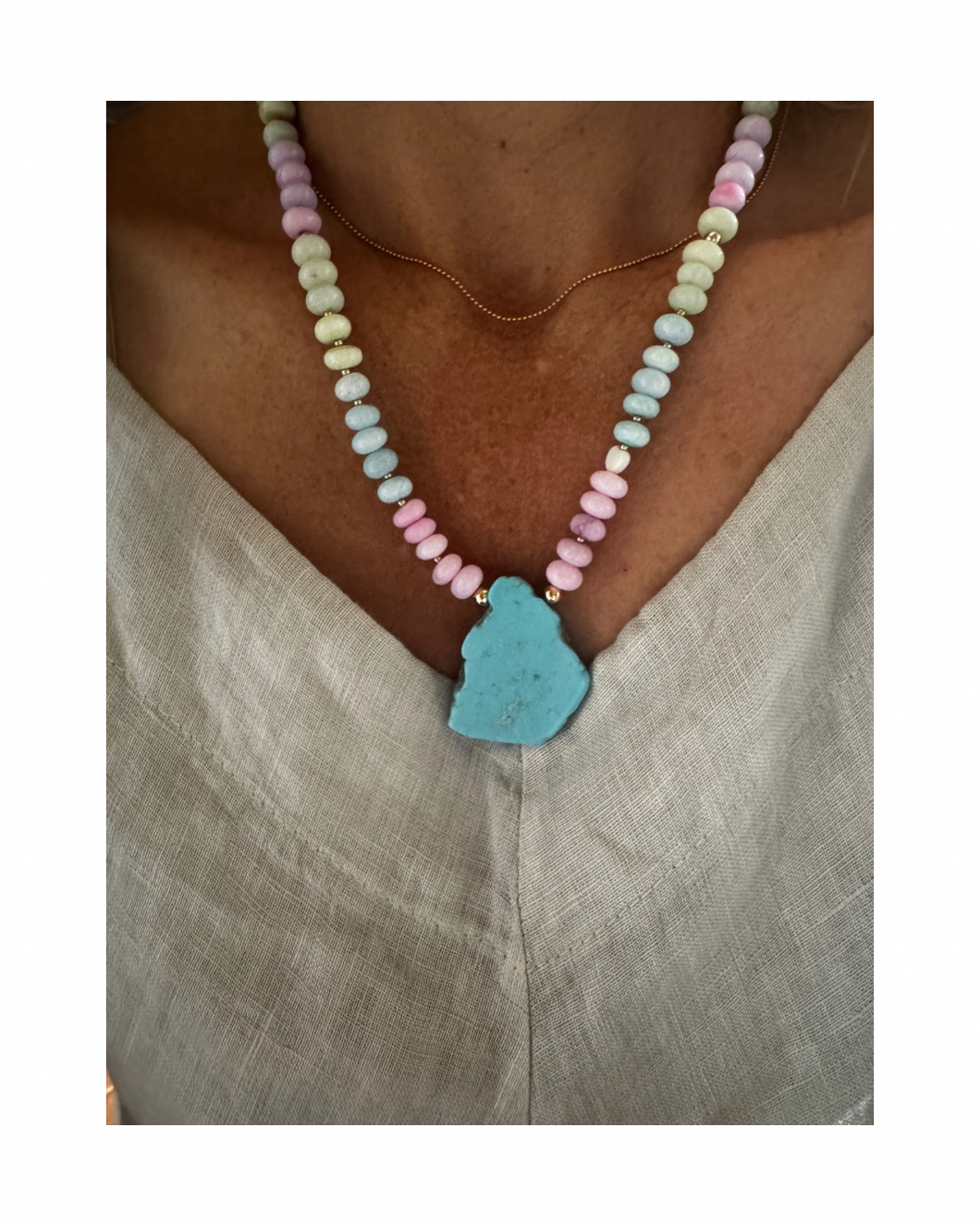 Linen and Turquoise Necklace